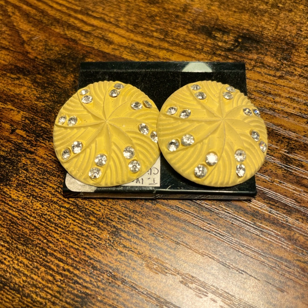 Sand dollar style earrings with mini rhinestones. Ocean theme beach